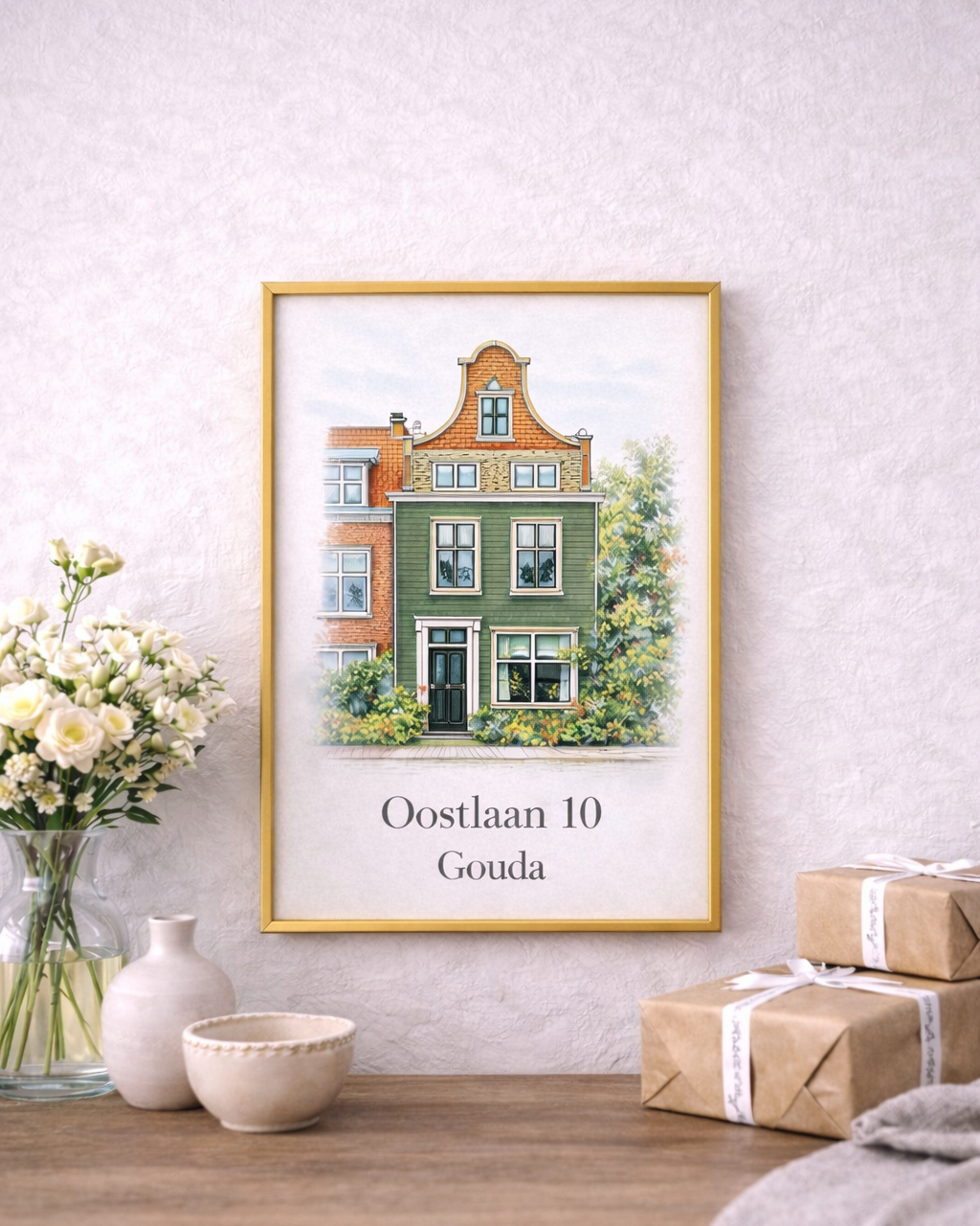 huisportret in kleur – stijlvolle ingekleurde illustratie a3