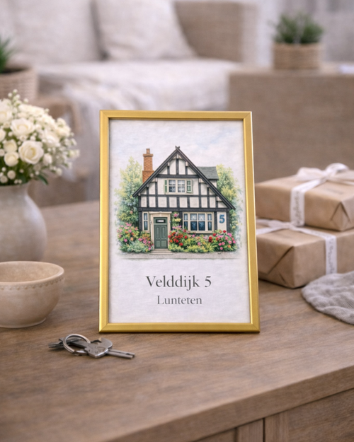 huisportret in kleur – stijlvolle ingekleurde illustratie a5