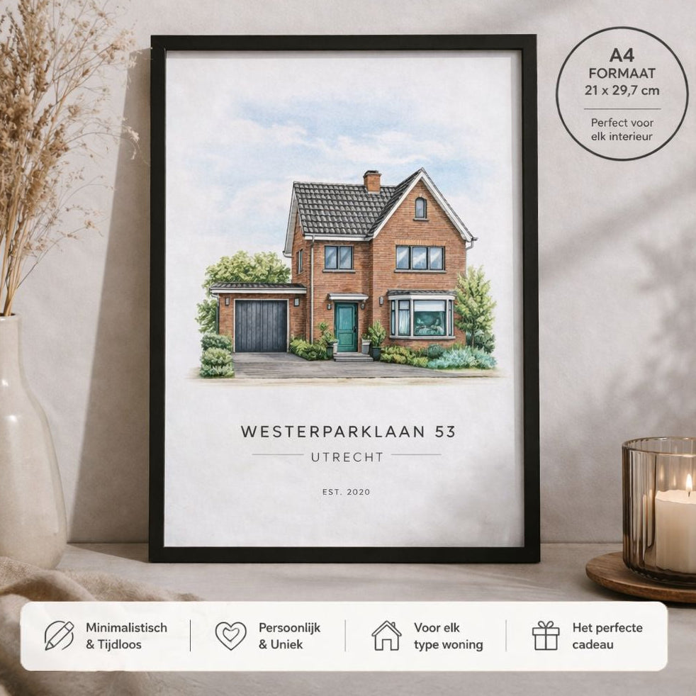 huisportret in kleur – stijlvolle ingekleurde illustratie a4