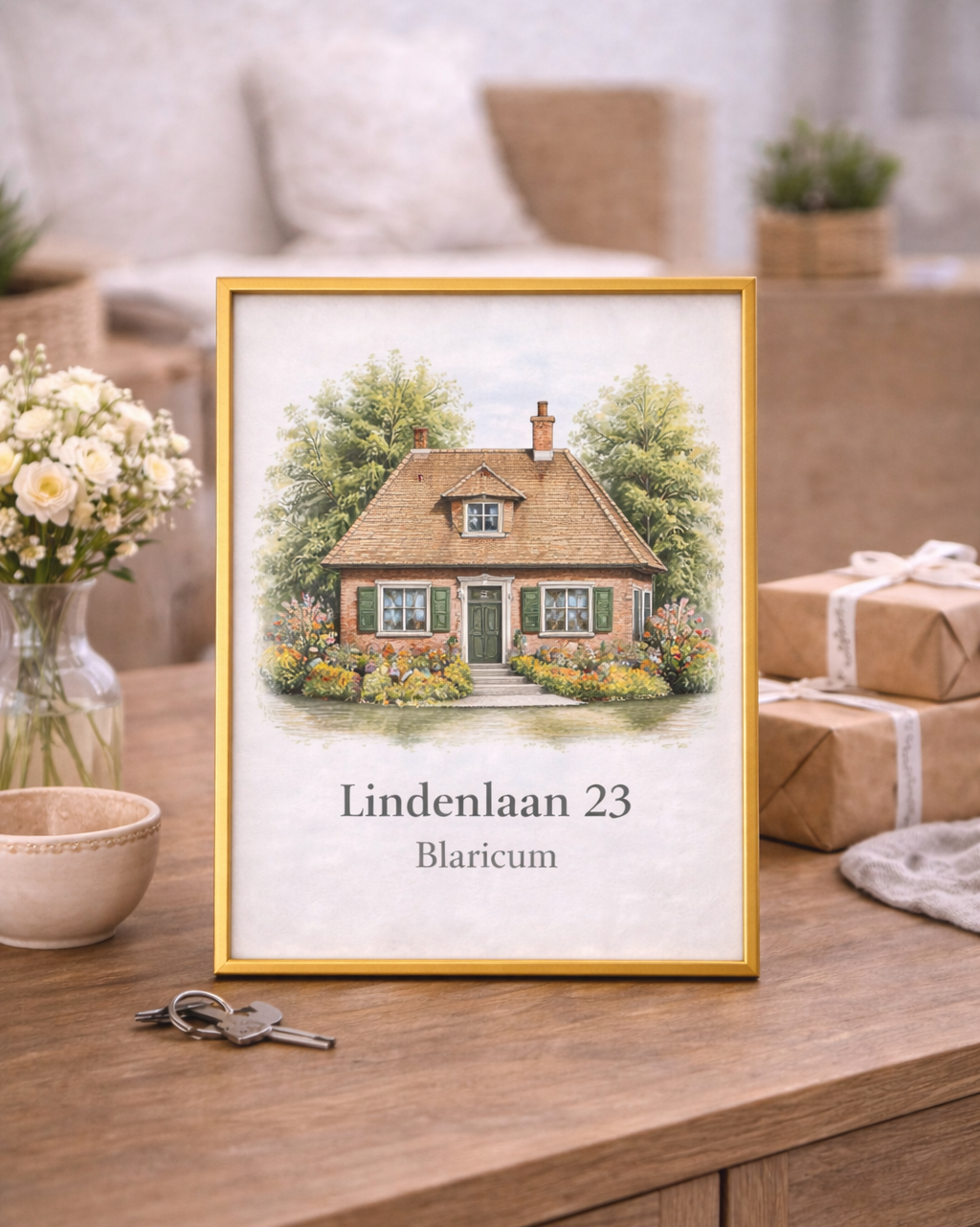 huisportret in kleur – stijlvolle ingekleurde illustratie a4