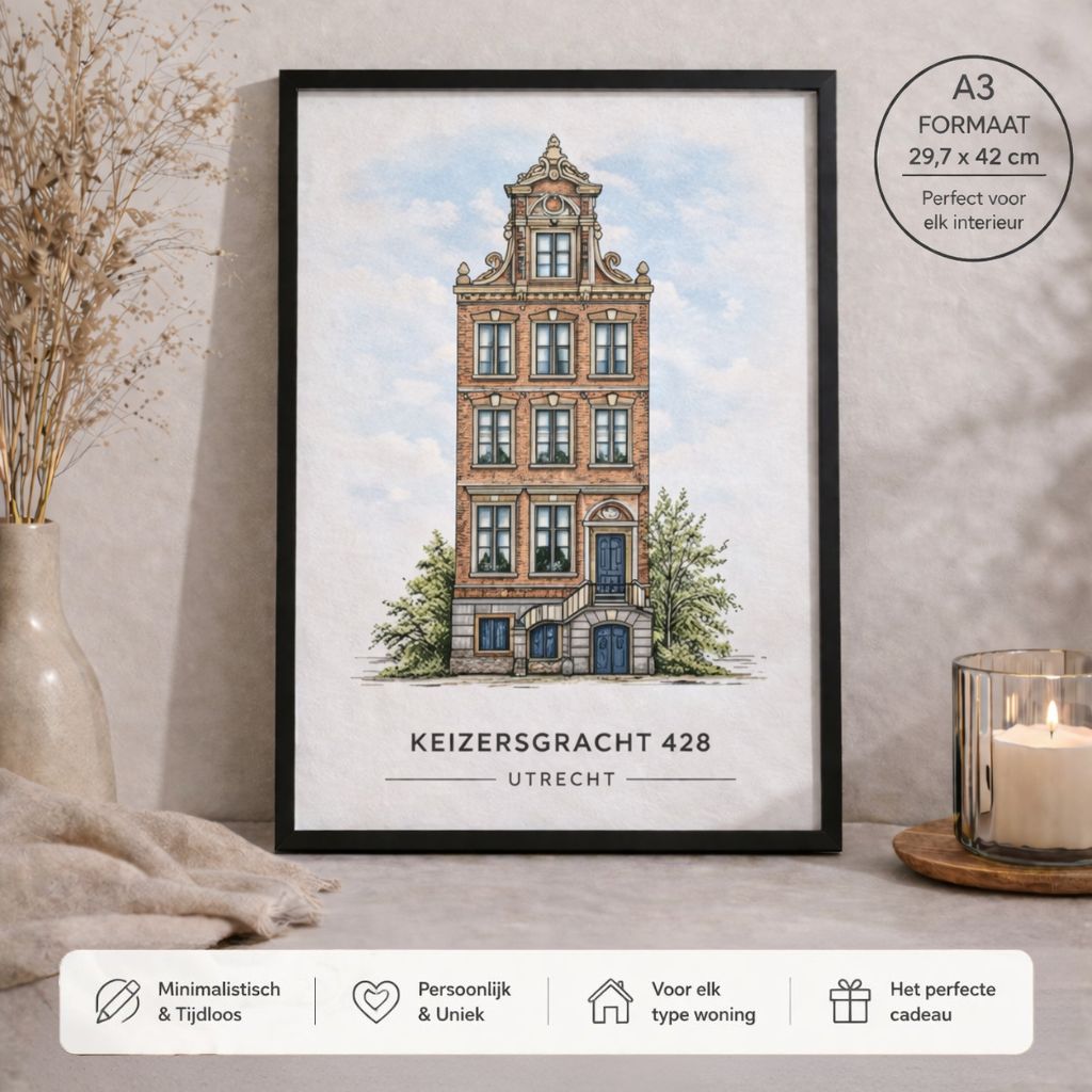 huisportret in kleur – stijlvolle ingekleurde illustratie a3