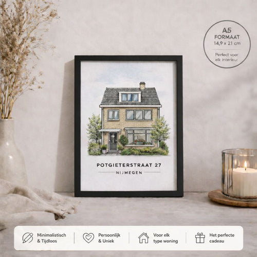 huisportret in kleur – stijlvolle ingekleurde illustratie a5