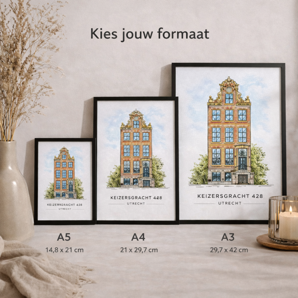 Huisportret in kleur verkrijgbaar in A5, A4 en A3 formaat