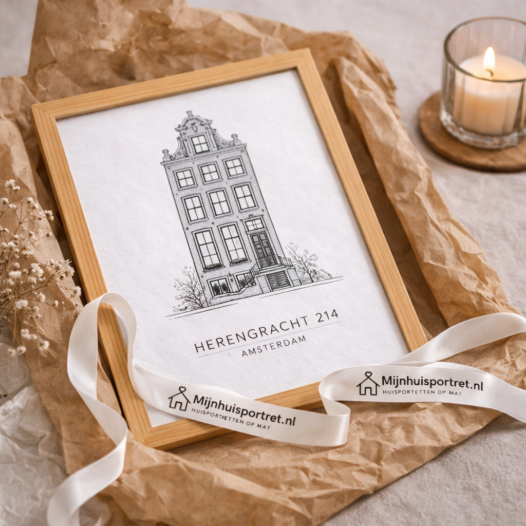 Housewarming cadeau Zwart-wit huisportret – minimalistische lijntekening van een woning