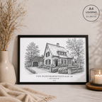 Mijn huisportret lijntekening liggend A34housewarming cadeau