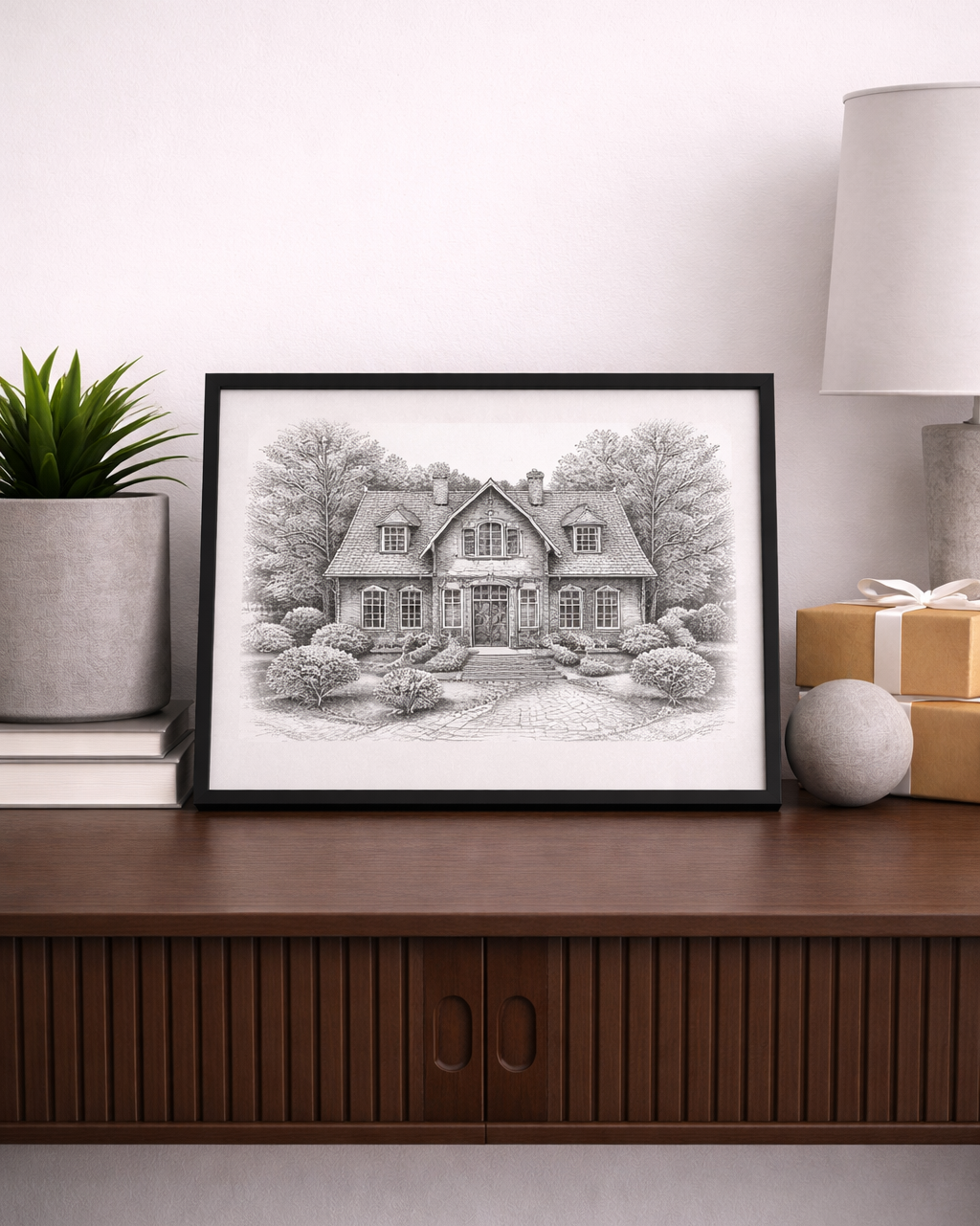 Mijn huisportret lijntekening liggend