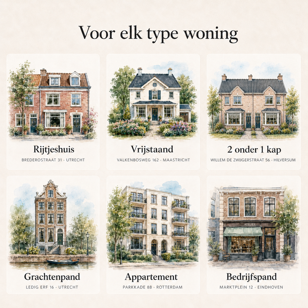 Persoonlijk housewarming cadeau in waterverf – schilderachtig portret van een woning