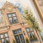 Artistiek huisportret in waterverf stijl met zachte penseelstreken