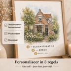 Persoonlijk housewarming cadeau in waterverf – schilderachtig portret van een woning