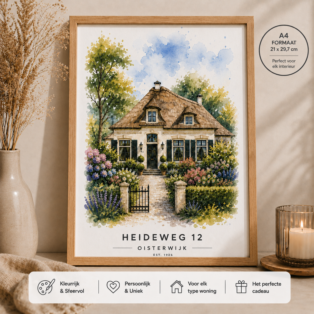 Housewarming cadeau Waterverf portret A4