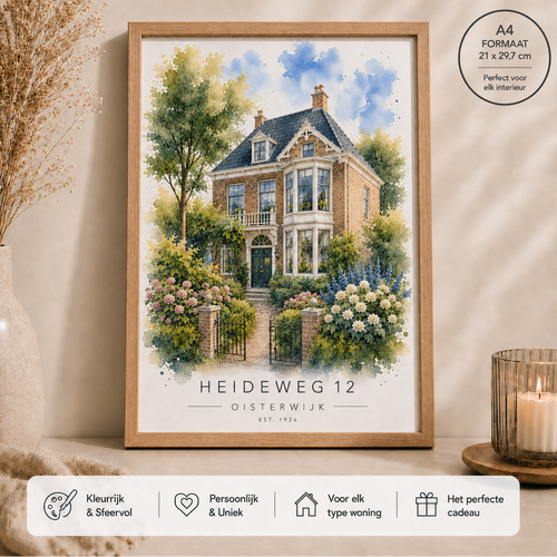 Housewarming cadeau Waterverf portret A4