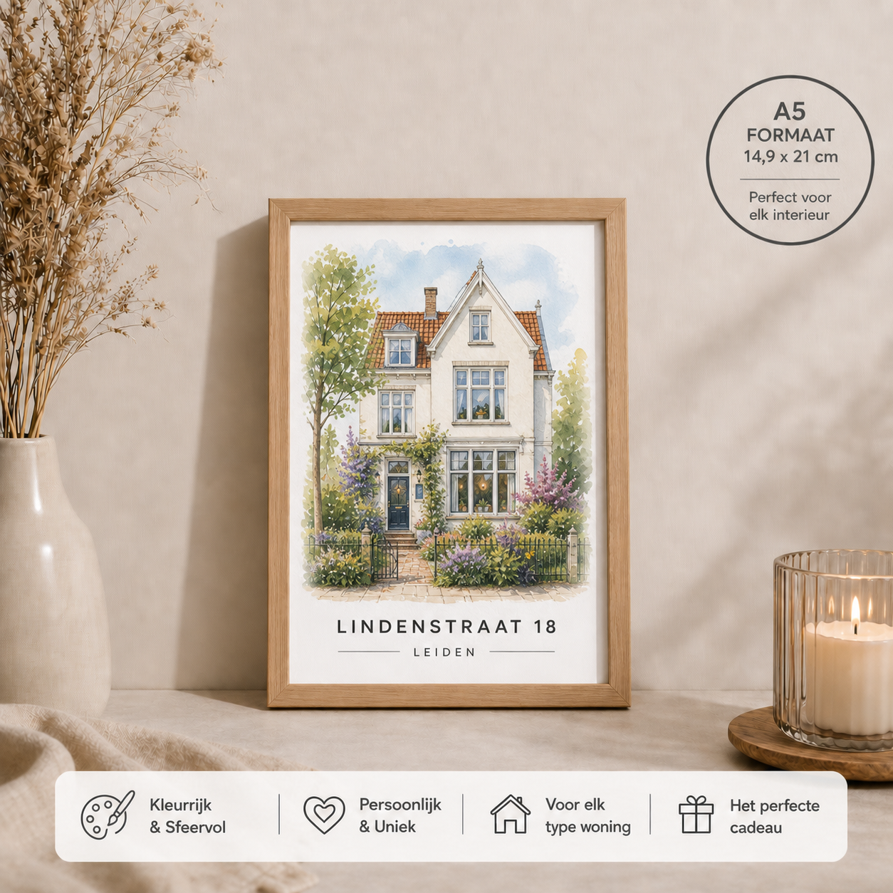 Persoonlijk housewarming cadeau in waterverf – schilderachtig portret van een woning
