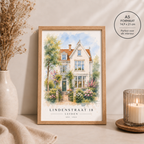 Persoonlijk housewarming cadeau in waterverf – schilderachtig portret van een woning A5
